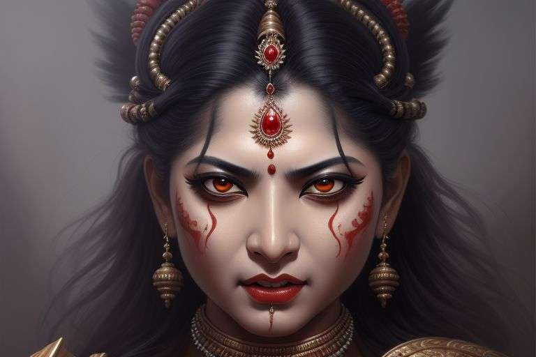 Ajima Bhairavi, who is often depicted as a fierce warrior with multiple arms and a fearsome expression