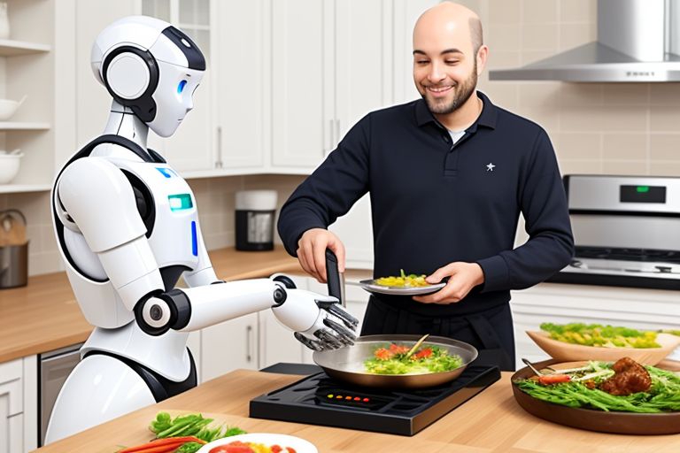 An AI robot helping a human prepare a meal