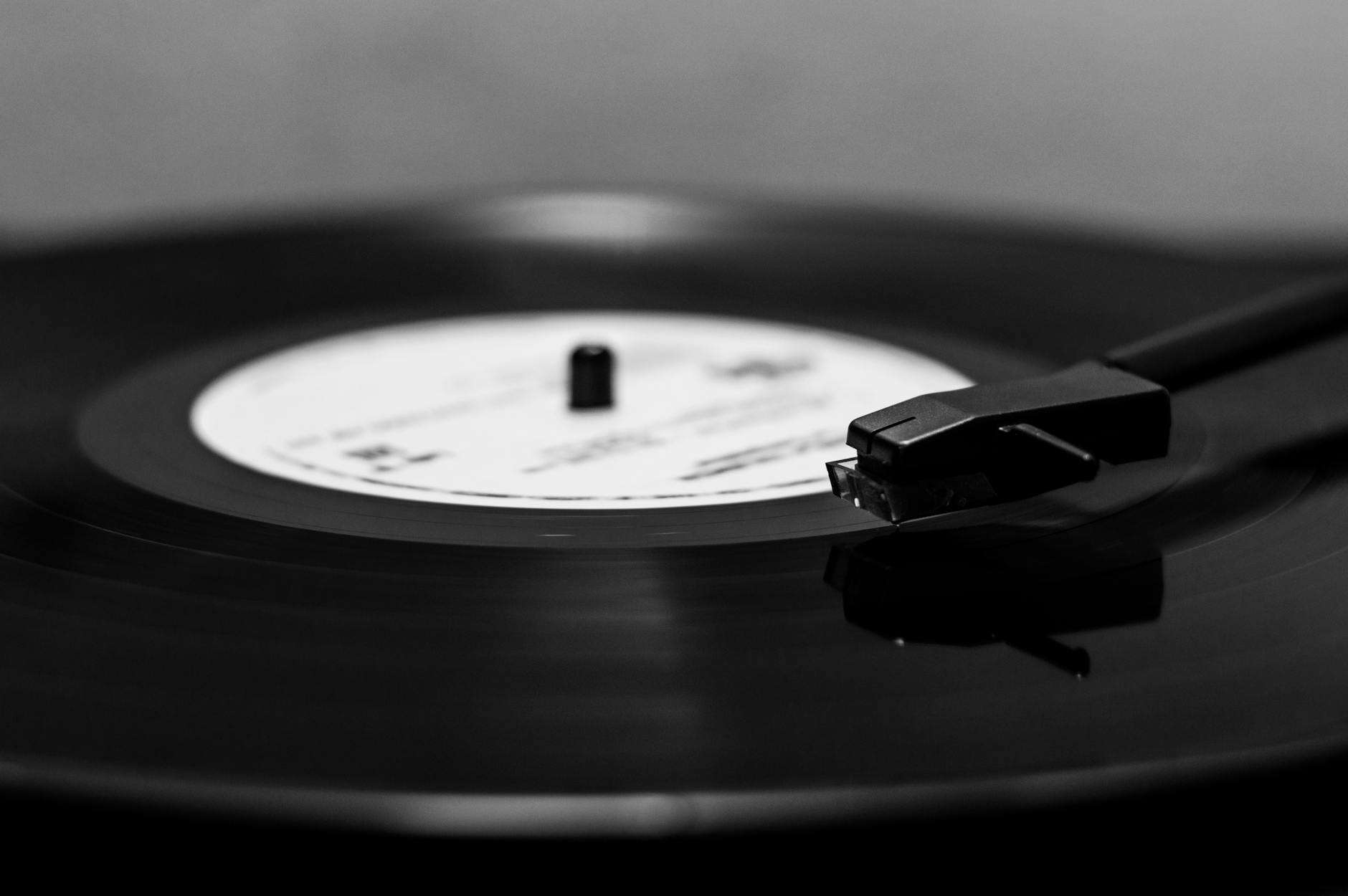 black vinyl record player in shallow focus